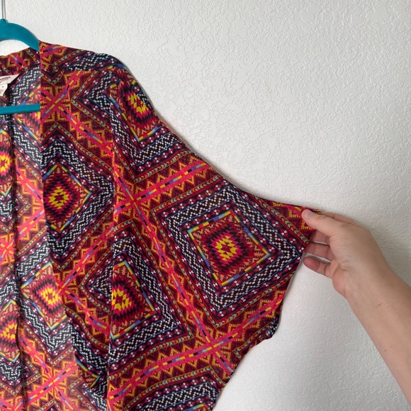 Arizona Kimono Duster Cardigan Sheer Colorful Aztec Boho Women's Size Medium - Picture 3 of 4